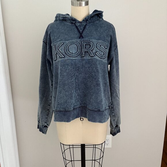 MICHAEL Michael Kors Women's Blue Acid Wash Hoodie Size Large - Picture 1 of 7